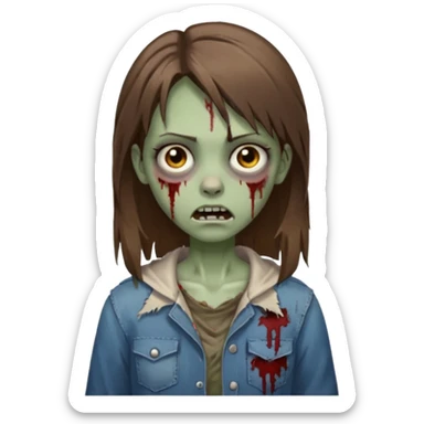 Zombie Girl with brown straight hair sticker