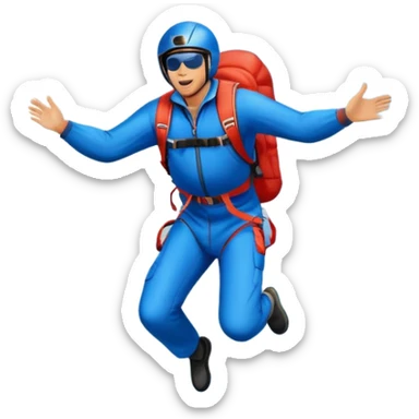 A base jumper soaring through the air, parachute deployed, flying off a steep mountain peak. The background is filled with majestic mountains, clear blue sky, and distant clouds, capturing the exhilarating thrill and beauty of extreme sports. sticker