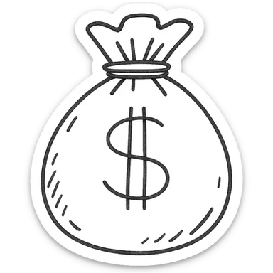 hand drawn outlined money bag icon sticker