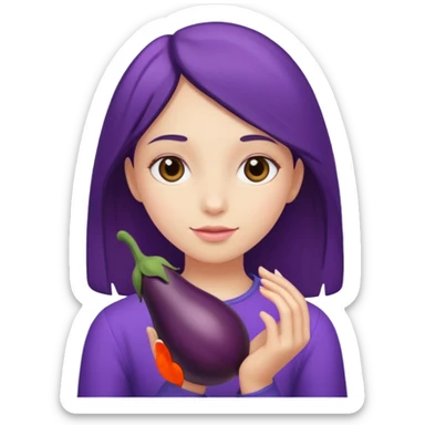 girl holding brinjal sticker