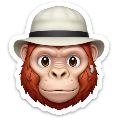 red haired gorilla head with white hat, apple style emoji, no text sticker