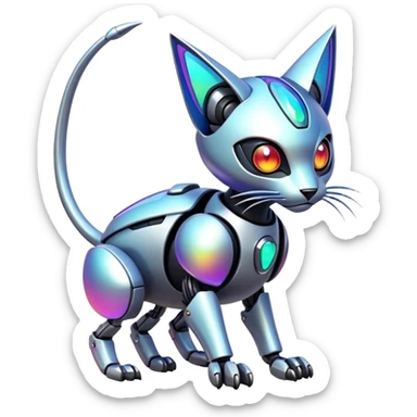  exotic tropical iridescent cyber-Protogen-Fakémon-Pokémon-Vernid-robot-feline-creature sticker