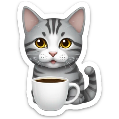 cat-grey-American shorthair cat-drink coffee sticker