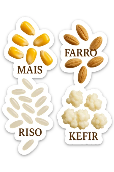 MAIS, FARRO, RISO, KEFIR FLUTTUANO IN ARIA, IPERREALISTICO 4K sticker