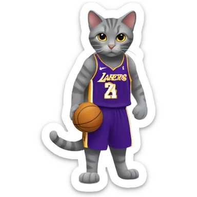 Grey Cat wearing a lakers Kobe Bryant jersey  sticker