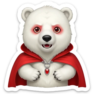 Vampire animal, polar bear in red collar cloak, red eye, fangs sticker