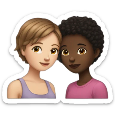 White girl with short brown hair kissing a black girl sticker
