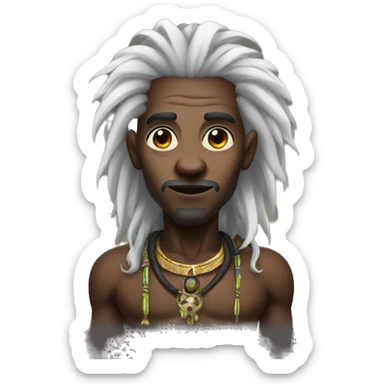 A modern witchdoctor, An African male with pointed ears with long black curly hair sticker