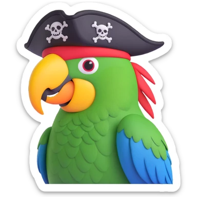 parrot with a pirate patch over one eye and a pirate hat sticker
