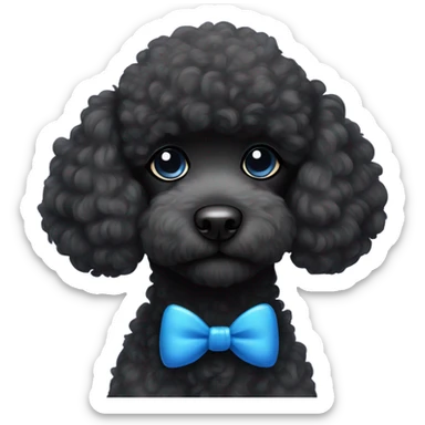 black poodle fluffy dog with blue bow  sticker