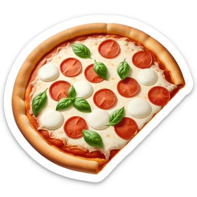Pizza Napoletana Cinematic Realistic Pizza Napoletana Dish Emoji, depicted as a delicious slice of Neapolitan pizza with a thin, crispy crust, fresh tomato sauce, mozzarella, and basil, rendered with mouth-watering textures and vibrant, warm lighting. sticker
