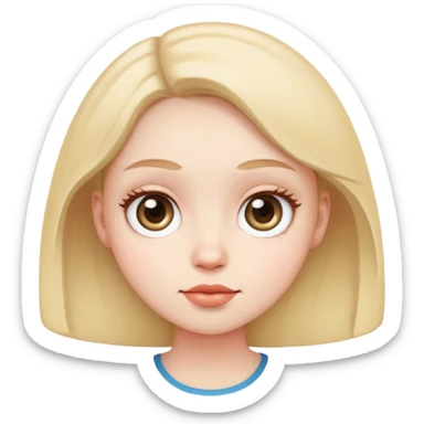 A woman with a round face, pale, light skin, big rounl sticker