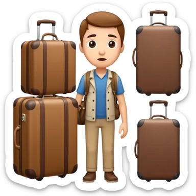Lost luggage with traveler looking confused sticker
