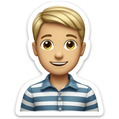 smiling boy in striped shirt sticker