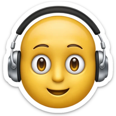 Ein gelber runder Emoji der die Augen geschlossen hat. Total im moment. Glücklich, leichtes lächeln. Verträumt. Leichtigkeit. Freiheit. Overearkopfkörer auf und im hintergrund kleine musiknoten sticker