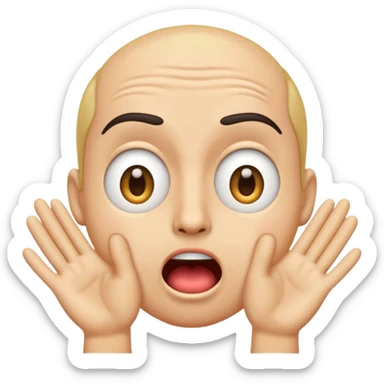 a shocked emoji, with their mouth and eyes are wide open, eyebrows  raised, and palms against his cheeks. sticker