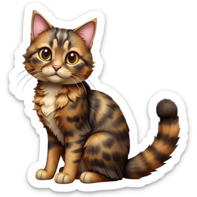 cinematic-[tortoiseshell tabby cat]-realistic-full-body-sitting-emoji,-tail-curled-playfully-around-its-paws,-head-tilted-dramatically,-scruffy-[dark tortoiseshell coloured]-fur,-simplified-yet-realistic-focused-features,-highly-detailed,-glowing-with-an-almost-sarcastic-glow sticker