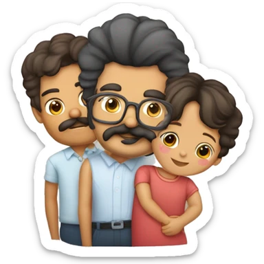 familia pai moreno barba e bigode, mãe morena cabelo cacheado e óculos, filho criança moreno cabelo cacheado e óculos, filha criança cabelo cacheado, filho bebê moreno mais claro sticker