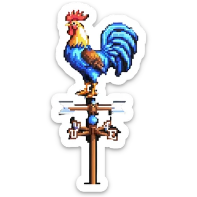 weathervane with rooster in pixel art style sticker