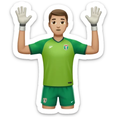 goalkeeper, standing, wearing a green shirt, shorts, socks and football boots, with arms raised sticker