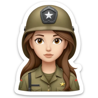 Soldier girl long brown hair army helmet sticker