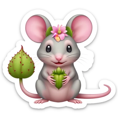 A cute grey mouse and a Venus flytap sticker