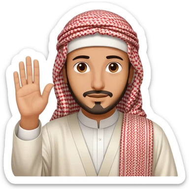 Saudi man wearing traditional clothing, waving sticker
