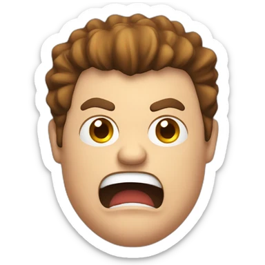 angry fat guy with a red shirt, brown hair and a mohican yelling sticker