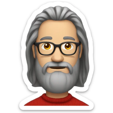 Middle age man with long beard and not very long hair and in glasses and in red sweater sticker