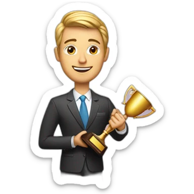 television game show host holding a trophy sticker