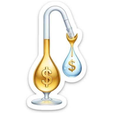 pipette positioned above a golden drop with a dollar sign inside the drop sticker