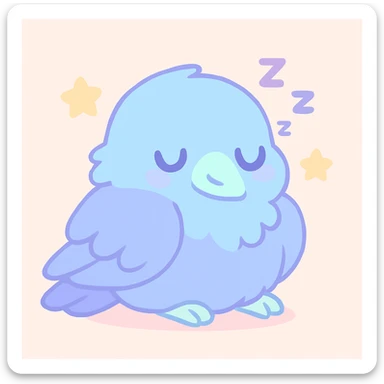adorable raven dozing, fluffy feathers, small beak, curled up, peaceful vibe sticker