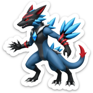 Edgy futuristic Zeraora-Zoroark-Salandit-Lucario-fusion sticker