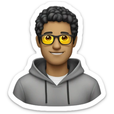 White man with yellow tinted glasses and black hair in a gray hoodie sticker