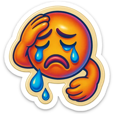 Crying Tears rolling down face 
Mouth Pout
one hand on head 
head down
 sticker