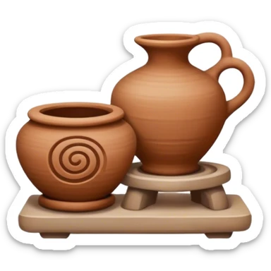 Pottery, clay sculpture, pottery wheel, earthy tones, simple design, minimalistic, on a white background, no extra details sticker