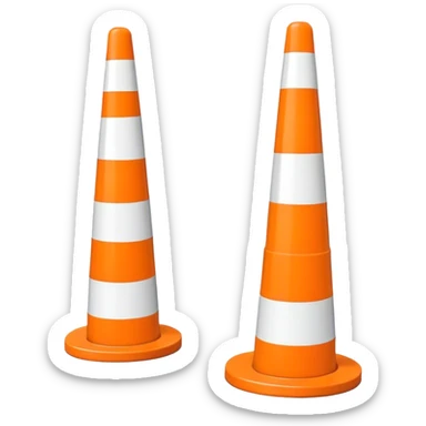 Two orange and white conical traffic bollards with a caution tape stretched between them, marking a restricted or blocked area sticker