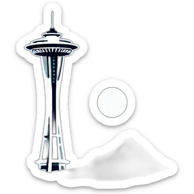 Seattle Space Needle tower 🗼, clean and minimalist design, iconic design. Distinctive spire and futuristic appearance. iOS emoji style. sticker