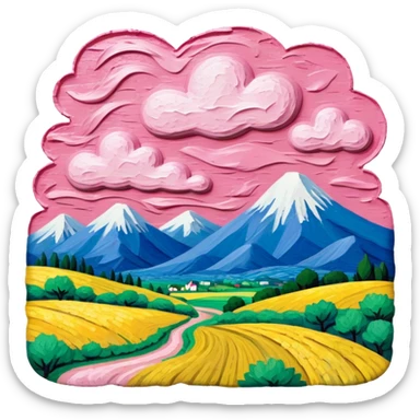 van gogh slop style pink SPAM art landscape sticker