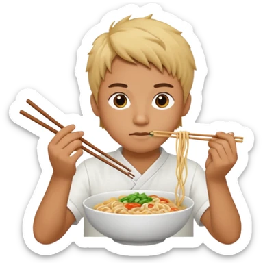 Create a person having noodles dinner. sticker