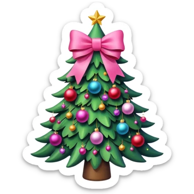 christmas tree with pink bow sticker