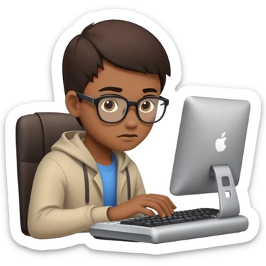 young programmer working very hard on the computer, focused expression sticker