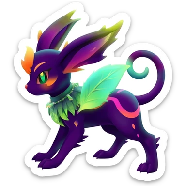 Dark neon colorful edgy exotic painted Fakémon-Pokémon-Vernid-Leafeon-Jolteon-creature sticker