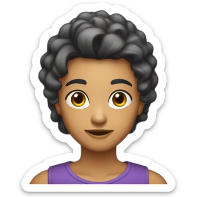 uma jovem parda, cabelo liso, usando blusa roxa, com celular na mão sticker