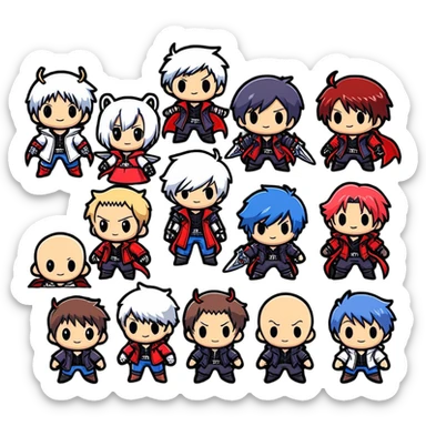 Cute chibi Devil May Cry characters, big heads, small bodies, childlike proportions sticker