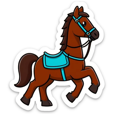 Dark chestnut horse with turquoise western tack full body standing still sticker