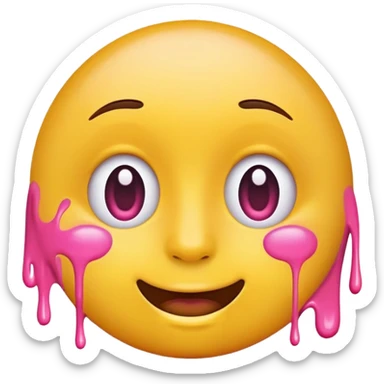 classic yellow round emoji with pink paint effect flowing from under the eyes to the chin sticker