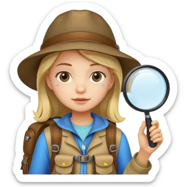 Explorer young girl with backpack and magnifying glass sticker