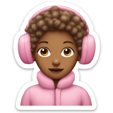 Girl with pink earmuffs and fluffy pink coat on  sticker