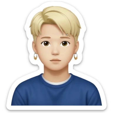 Illustrate a Korean male idol with blond dyed hair, earrings, casual streetwear & confident pose, inspired by Jimin of BTS. sticker